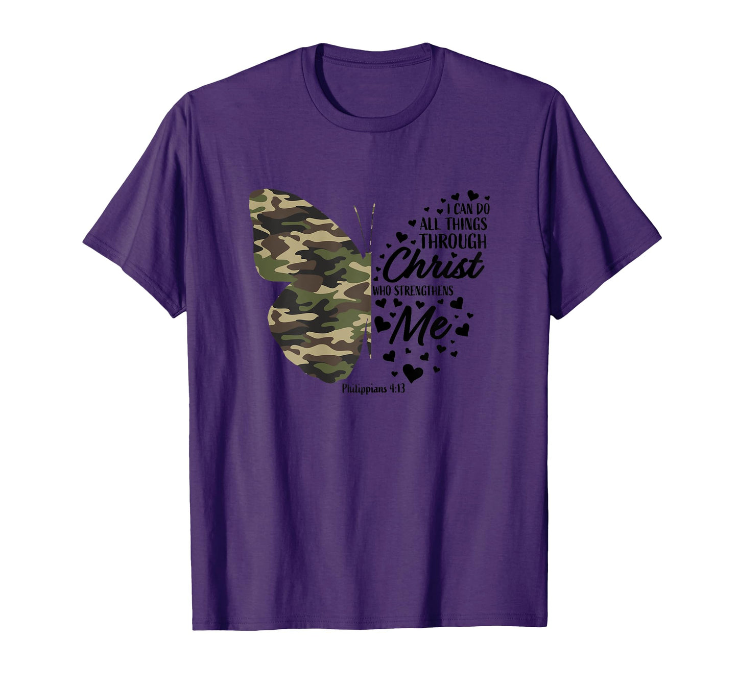 Cute Green Military Camo Butterfly Christian Religious Verse T-Shirt