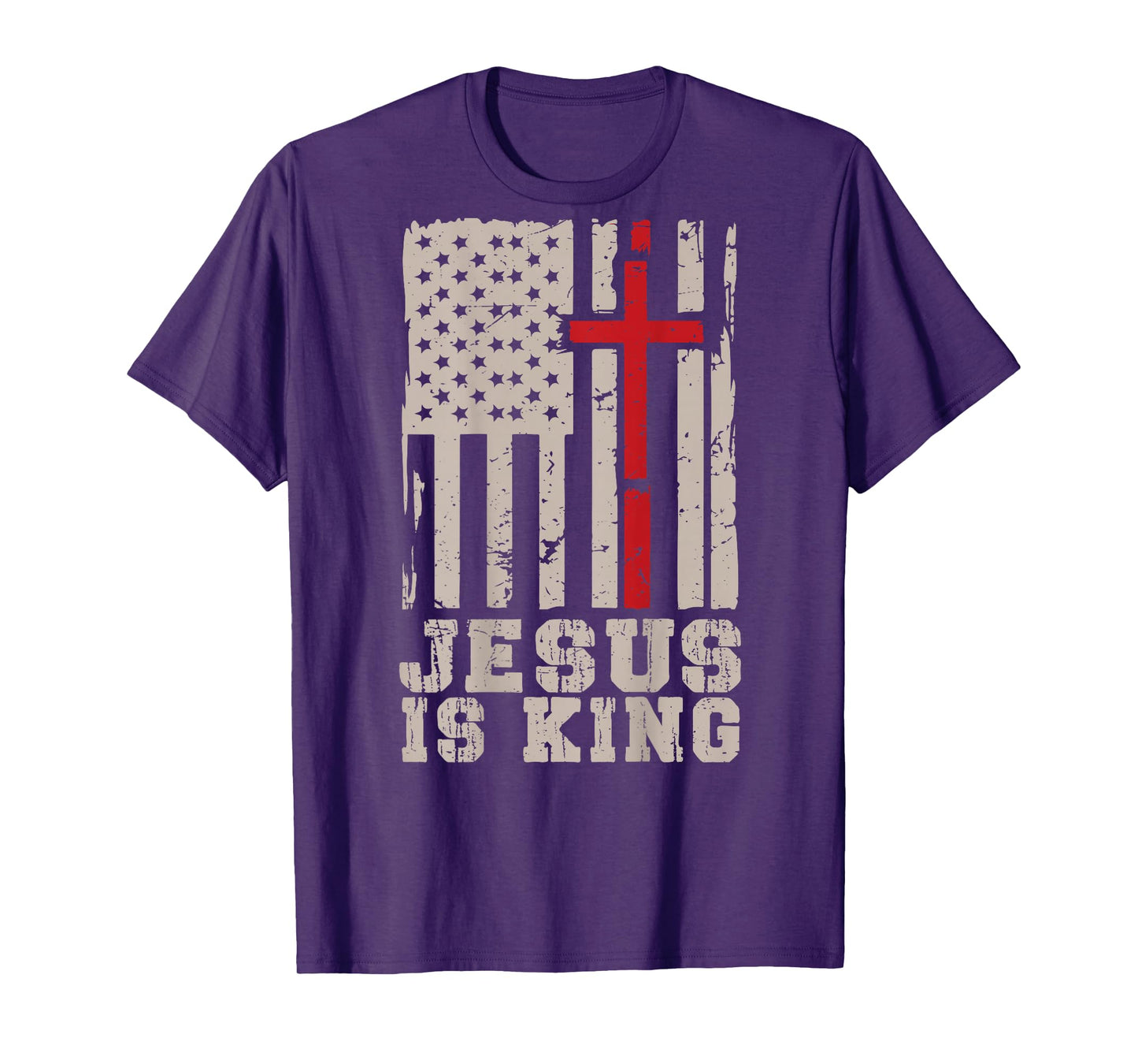 Cross Jesus is King American Flag Christian Patriotic Faith T-Shirt
