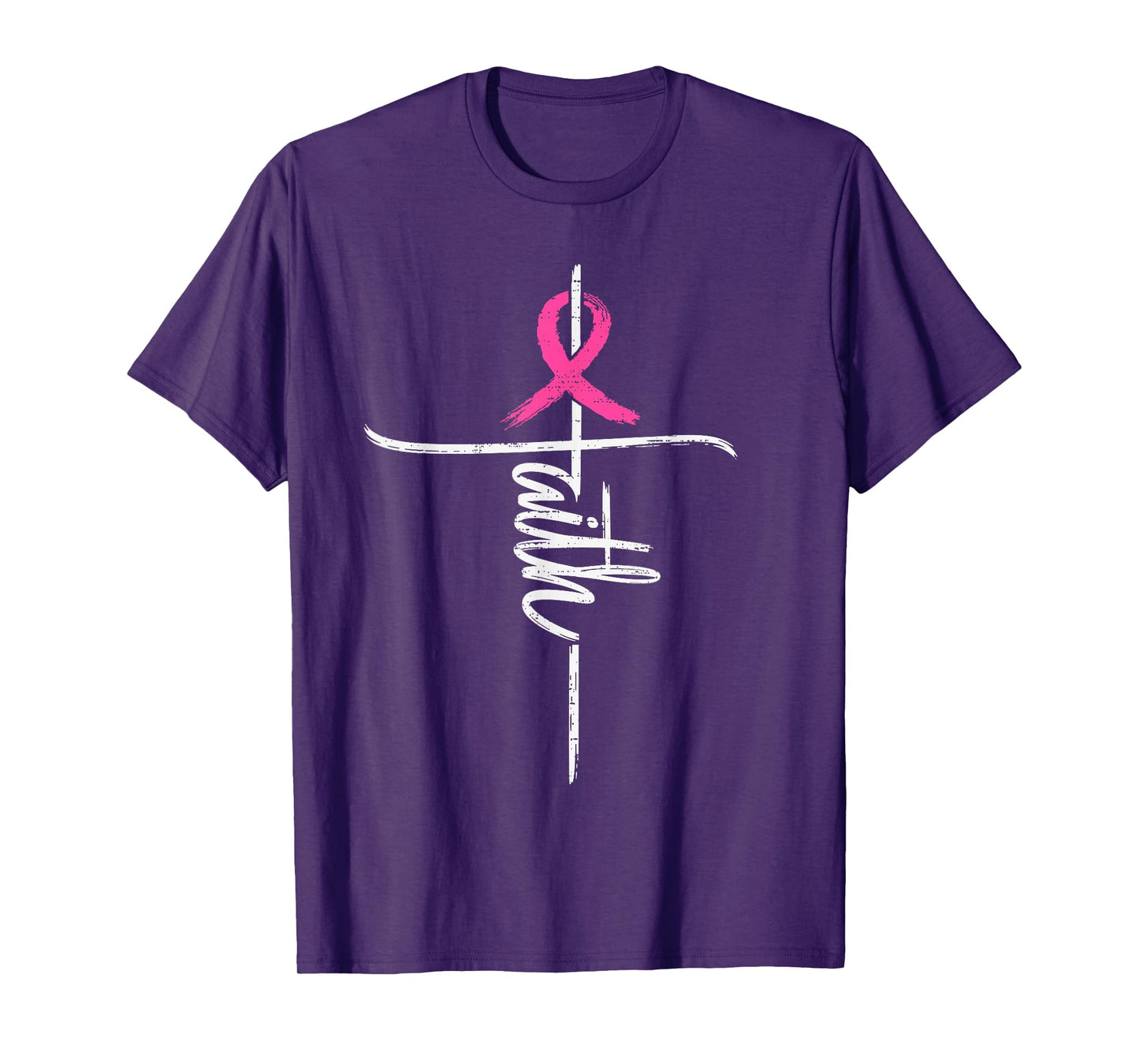 Faith Breast Cancer Awareness Cross Christian Pink Ribbon T-Shirt