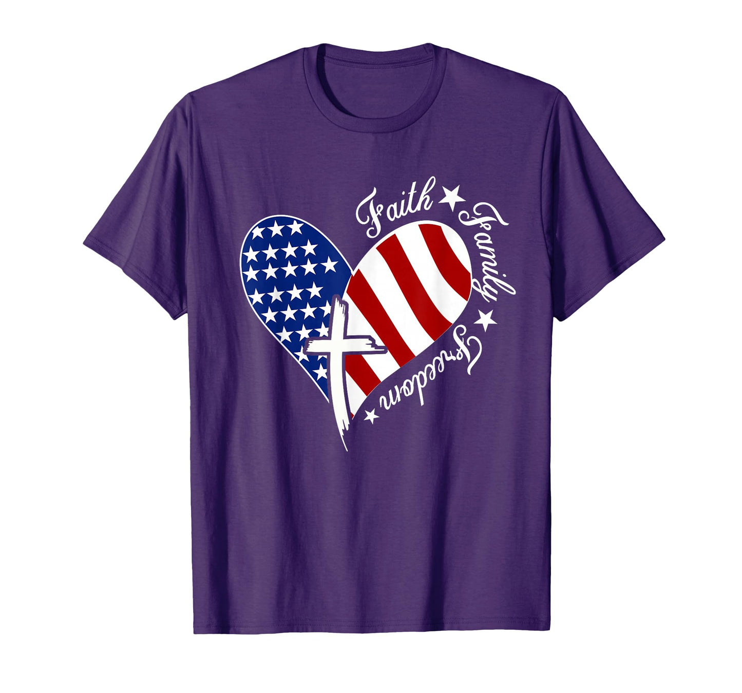 Faith Family Freedom Heart Christian American 4th of July T-Shirt