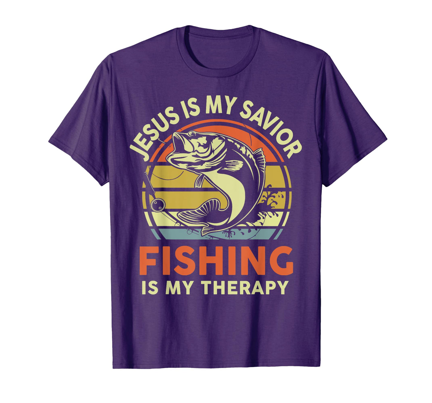 Jesus Is My Savior Fishing Therapy Funny Christian Bass Dad T-Shirt