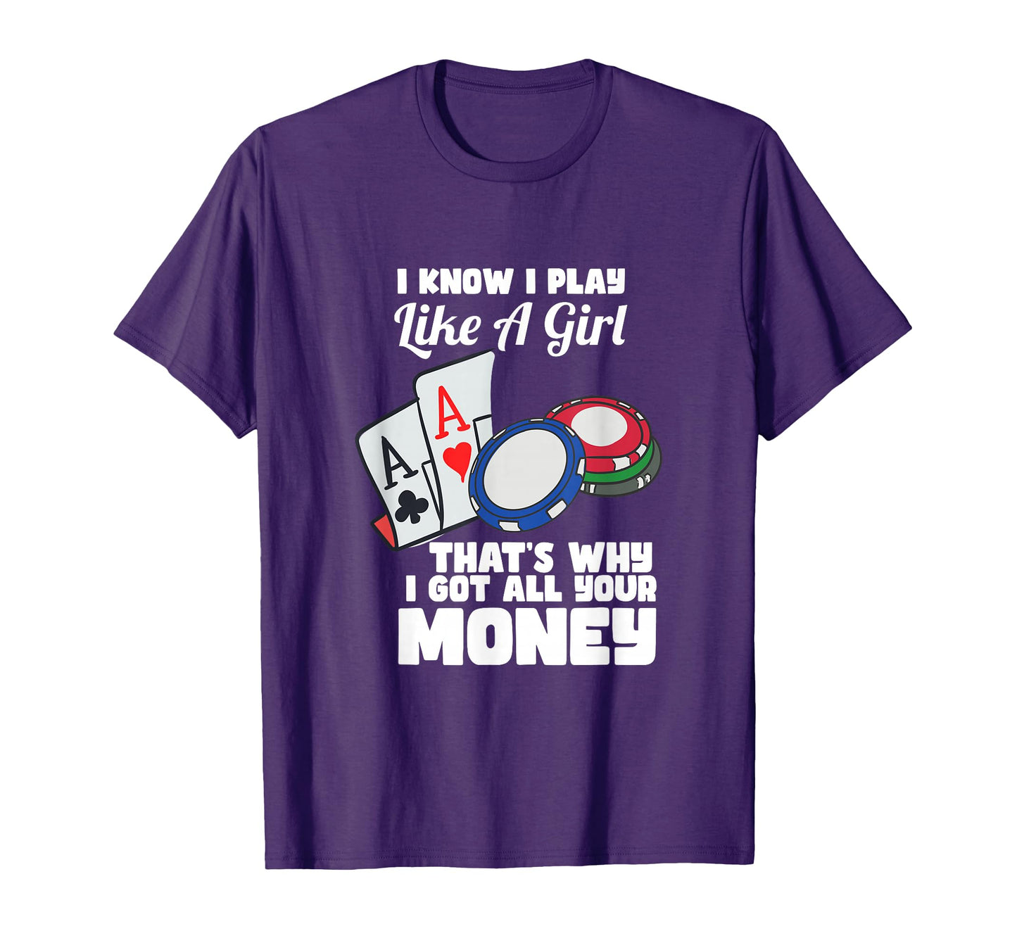 I Know I Play Like A Girl Funny Quote Female Poker Player T-Shirt