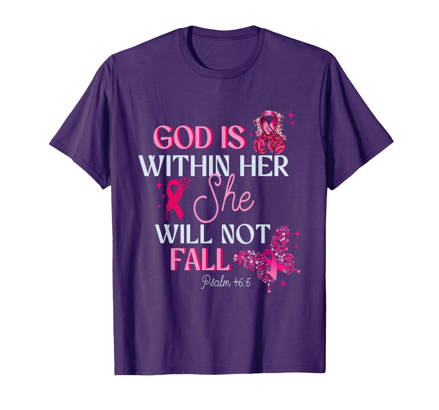 God is Within Her Riboon Coquette Christian Breast Cancer T-Shirt