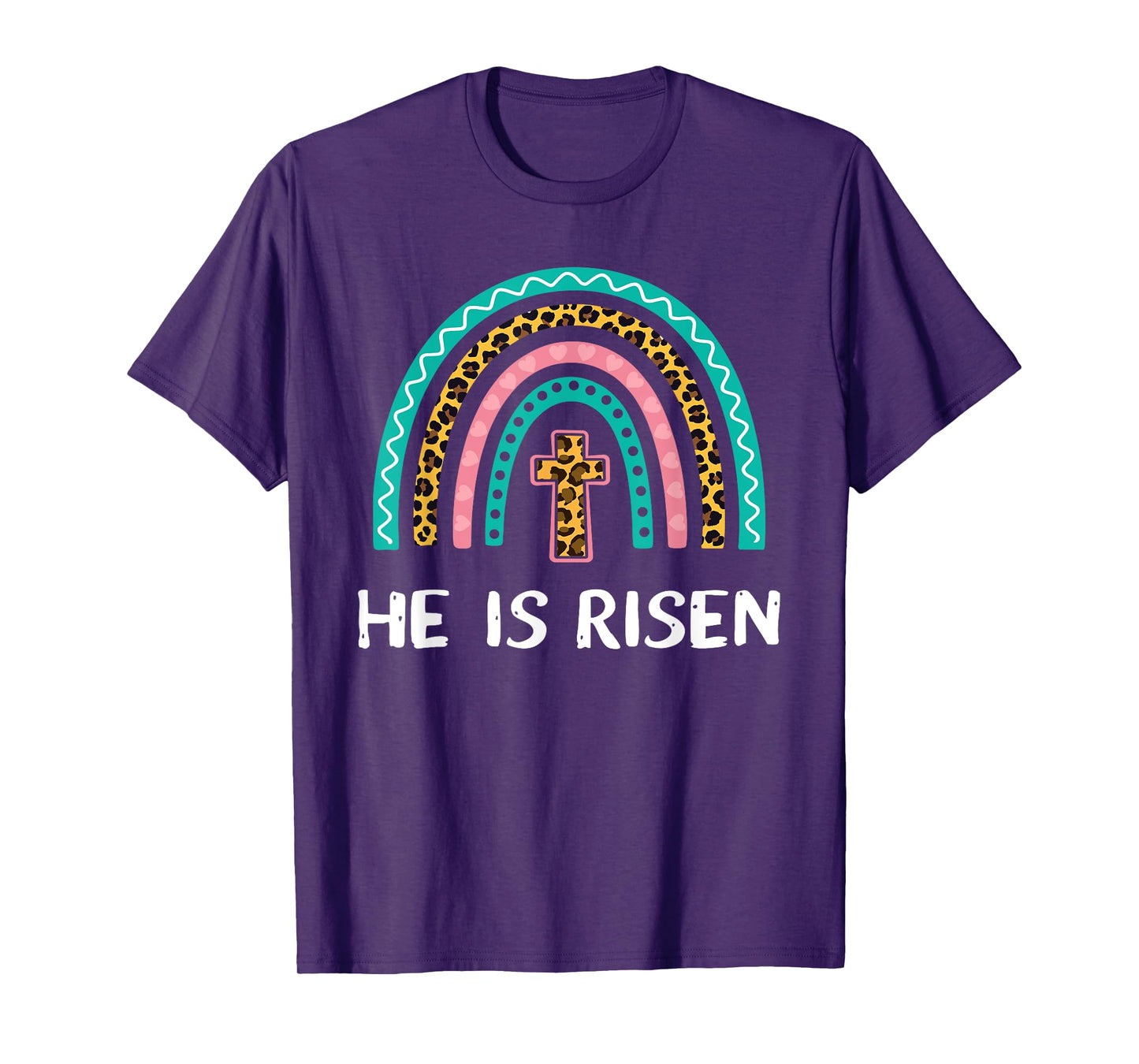 He is risen cross leopard rainbow for christian easter T-Shirt