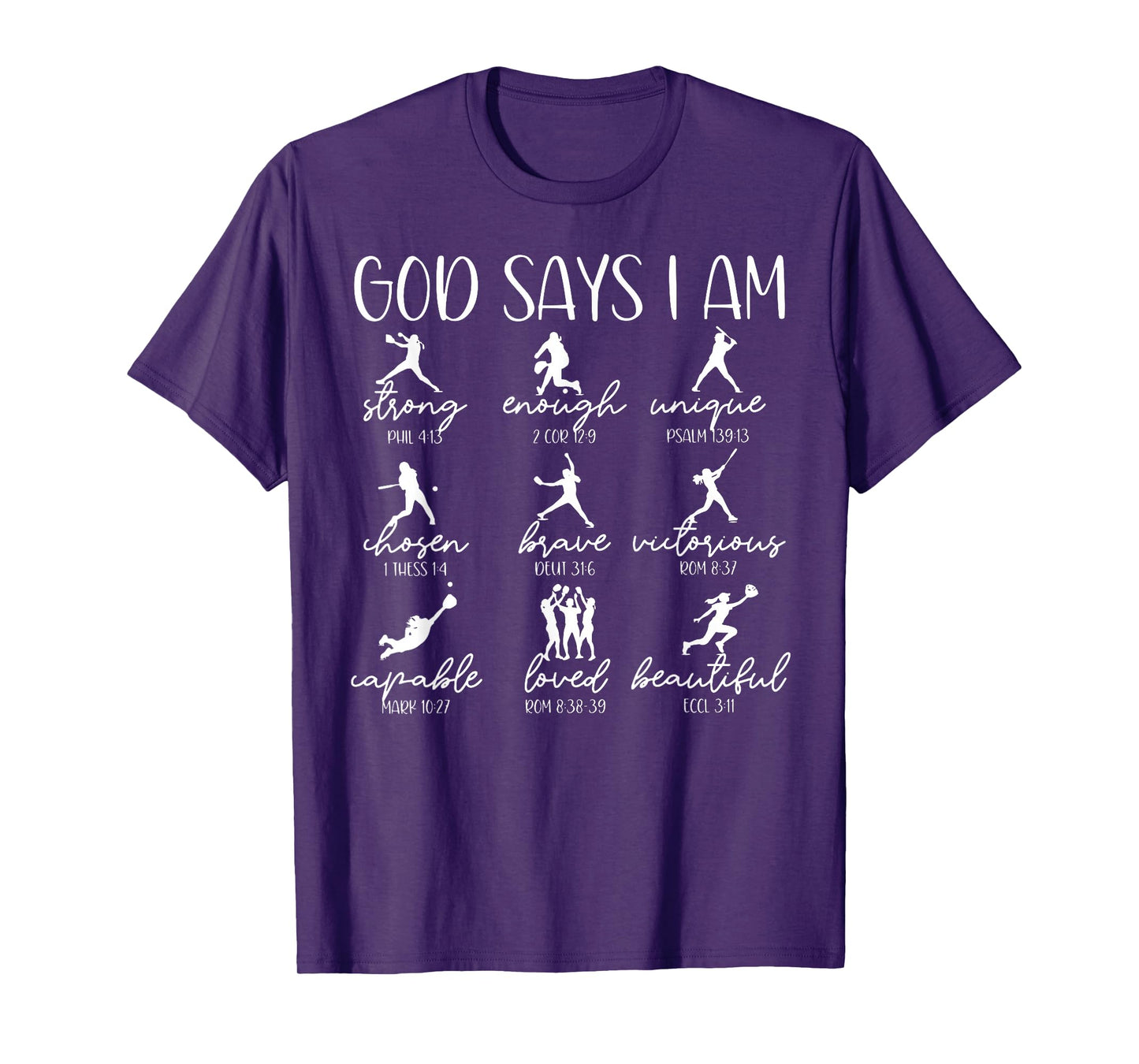 God Says I Am Bible Verse Religious Christian Softball Girls T-Shirt