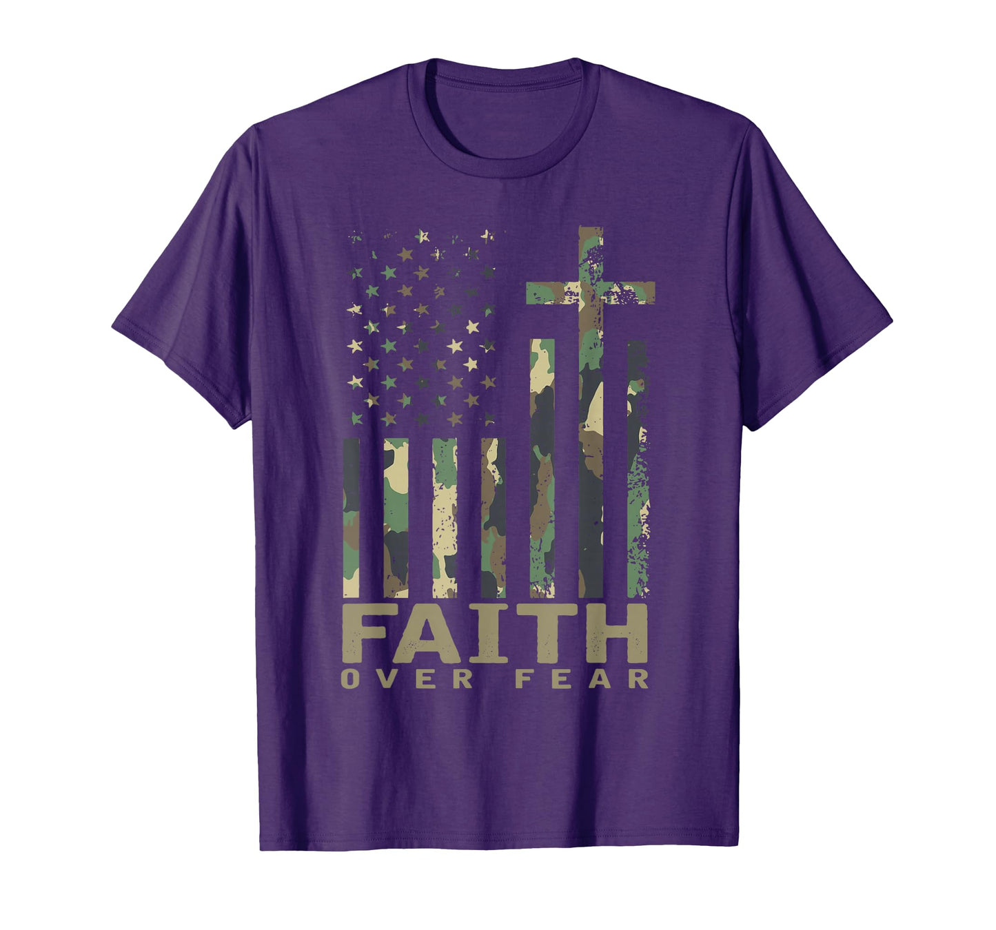 Jesus Faith Over Fear Christian Cross God Fait US Flag Pray T-Shirt
