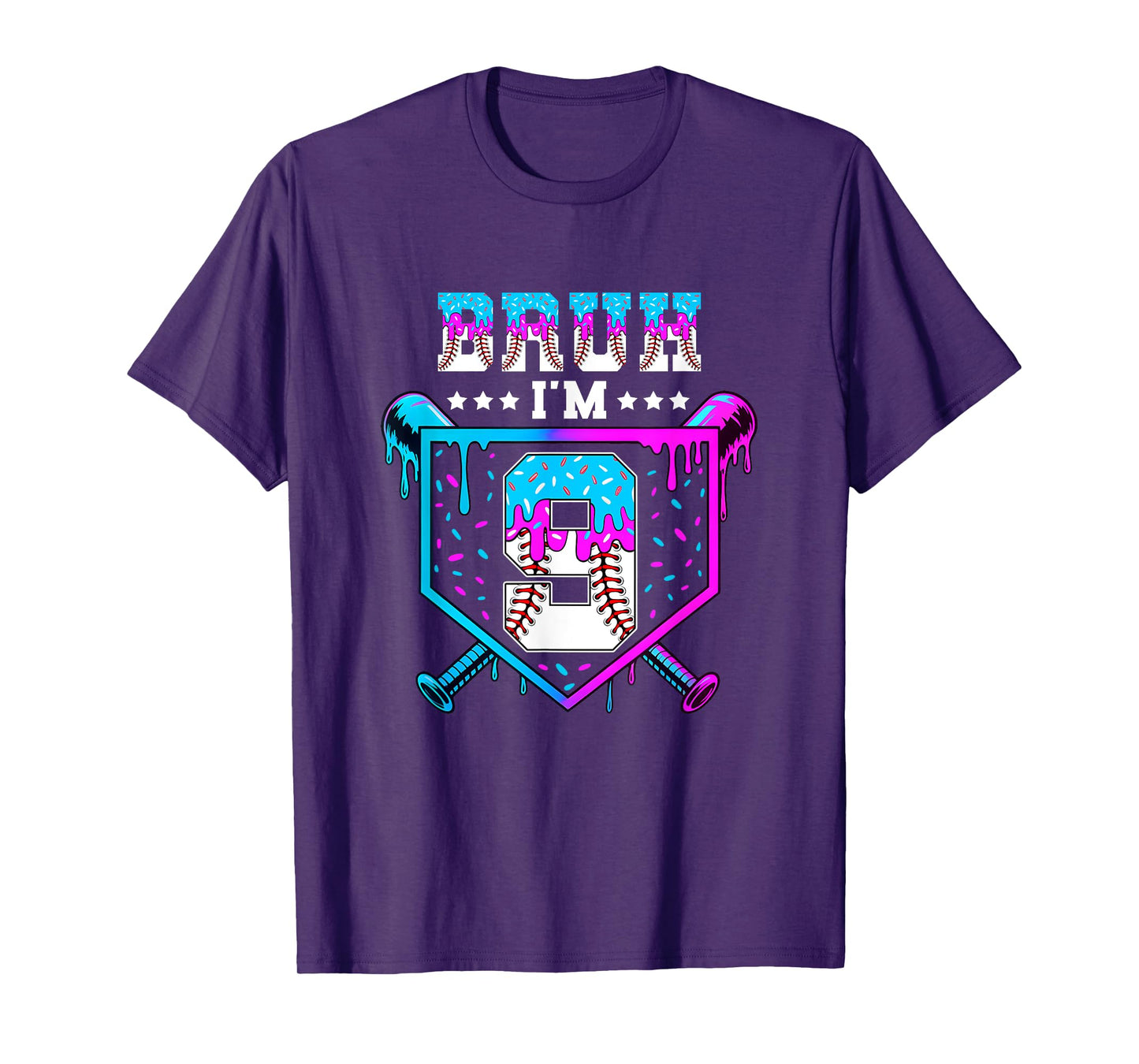 Bruh 9Th Birthday Boy Baseball Ice Cream Drip 9 Years Old T-Shirt