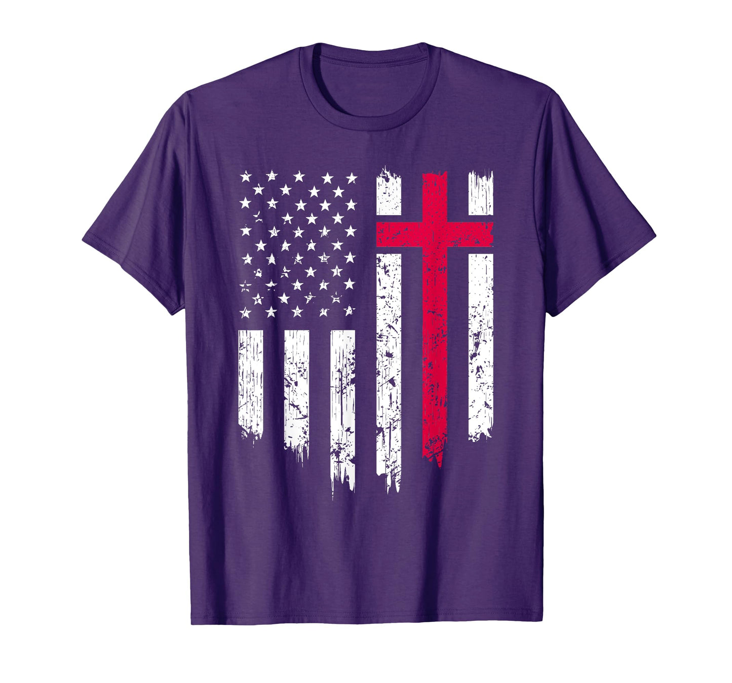 Vintage Distressed USA Flag Cross Christian Faith Gift T-Shirt