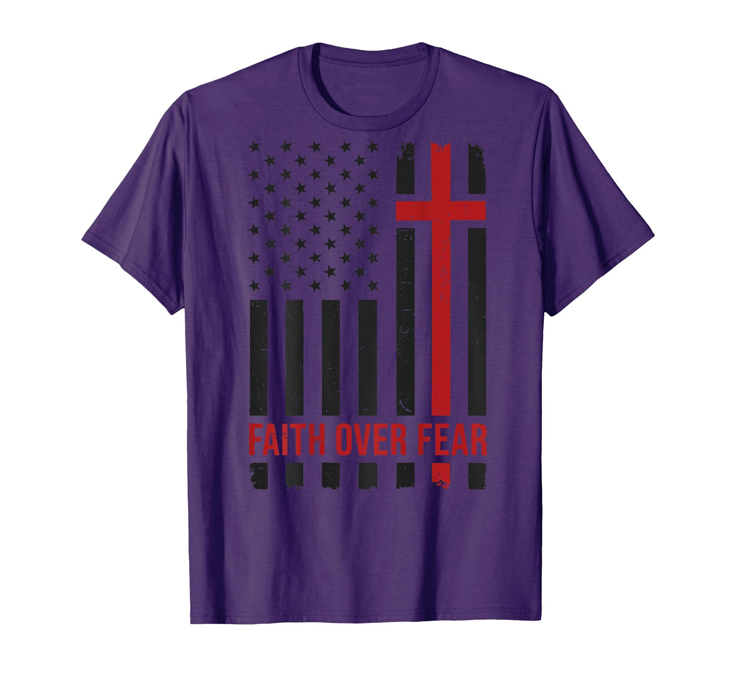 Mens American Flag Faith Over Fear Christian Patriotic Cross T-Shirt