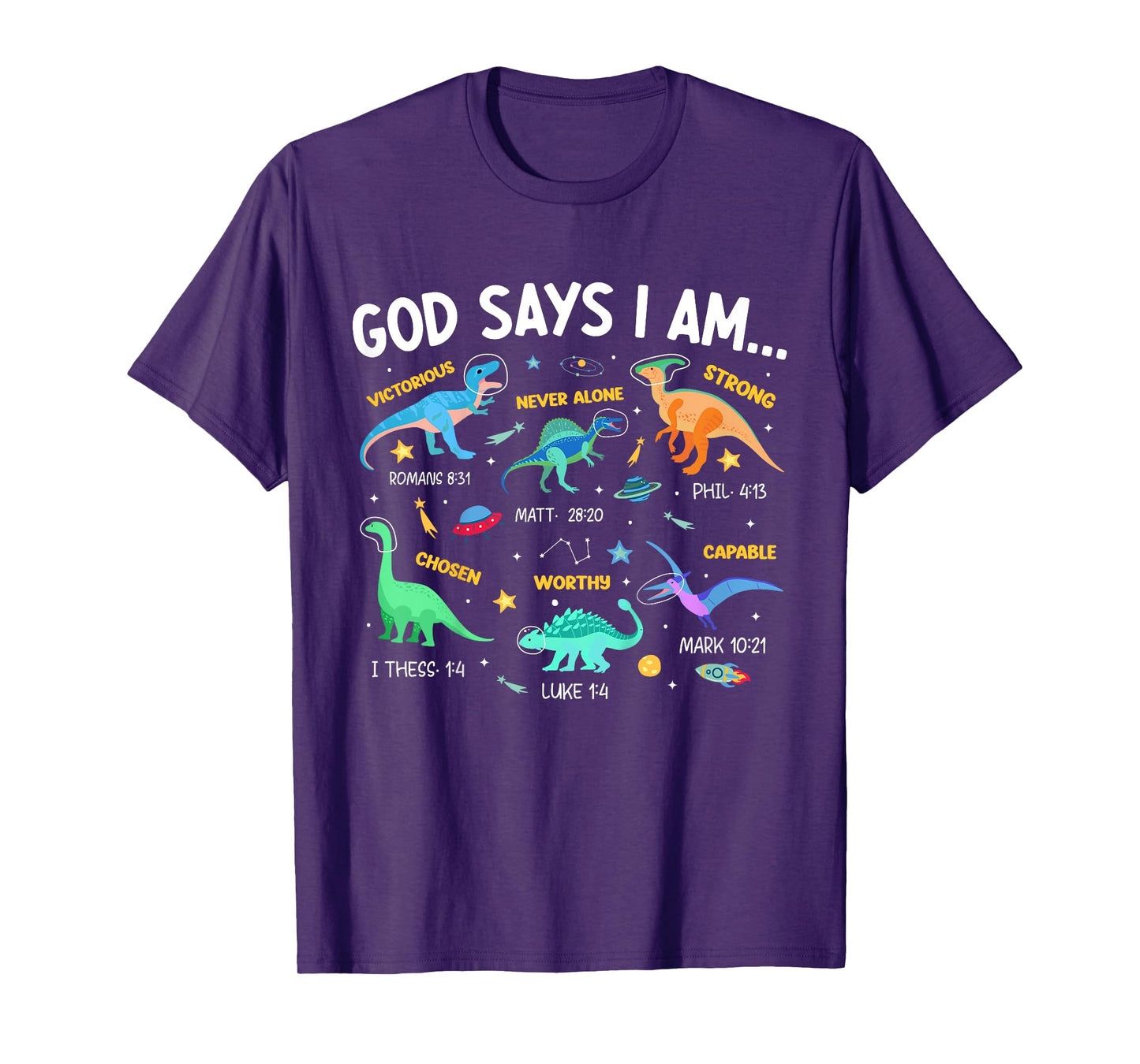 Kids Christian Lovers God Says I Am Space Dinosaur Kids Jesus T-Shirt