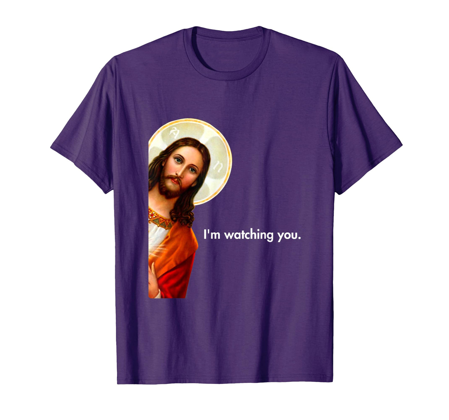 I'm Watching You Funny Peeking Jesus Apparel Unisex-Adults Black Short Sleeve T-Shirt Small
