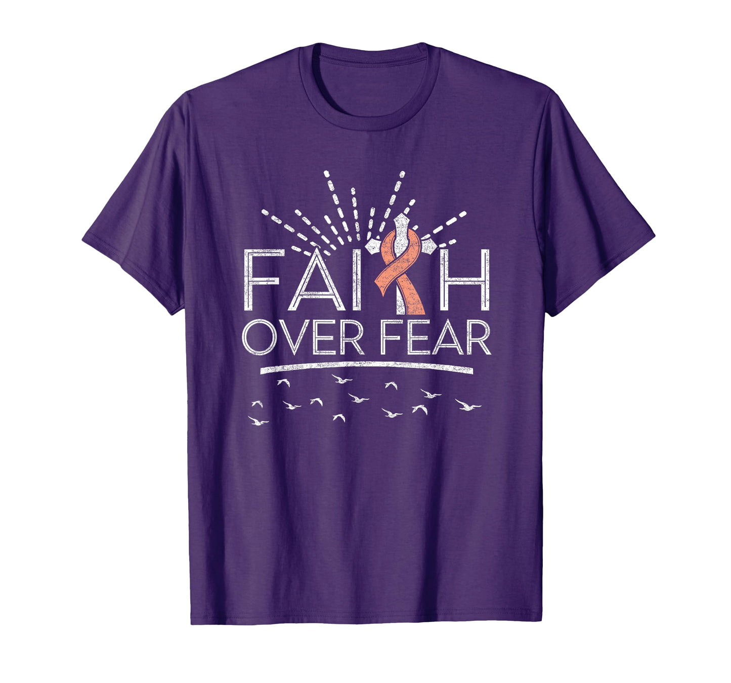 Faith over Fear Peach Ribbon Endometrial Cancer T-Shirt