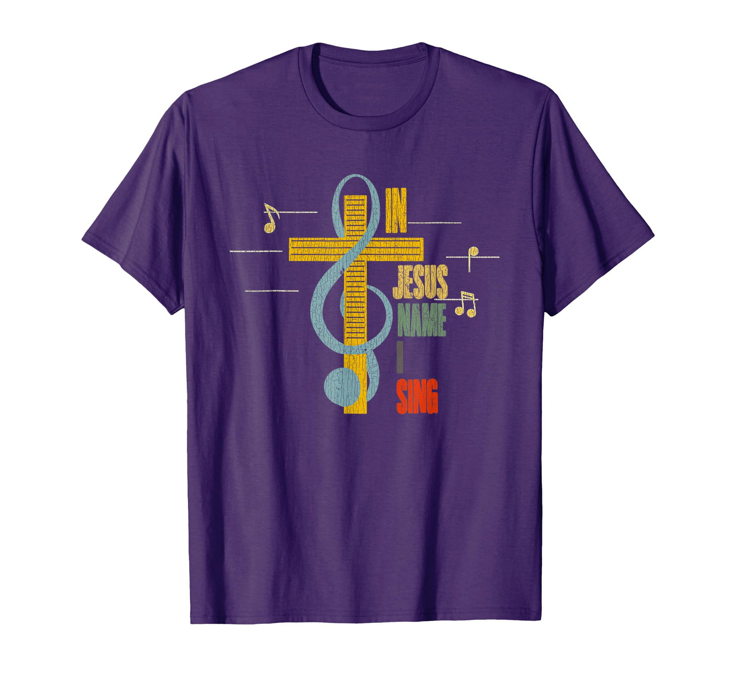 Vintage In Jesus Name I Sing Music Note Cross T-Shirt