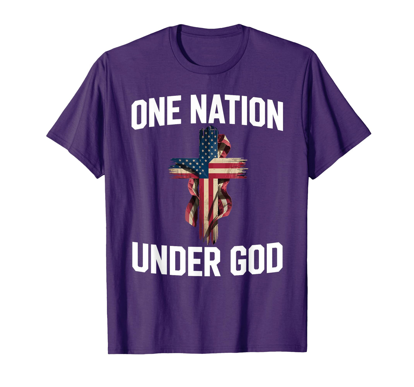 Patriotic One Nation Under God Christian Cross USA Flag T-Shirt
