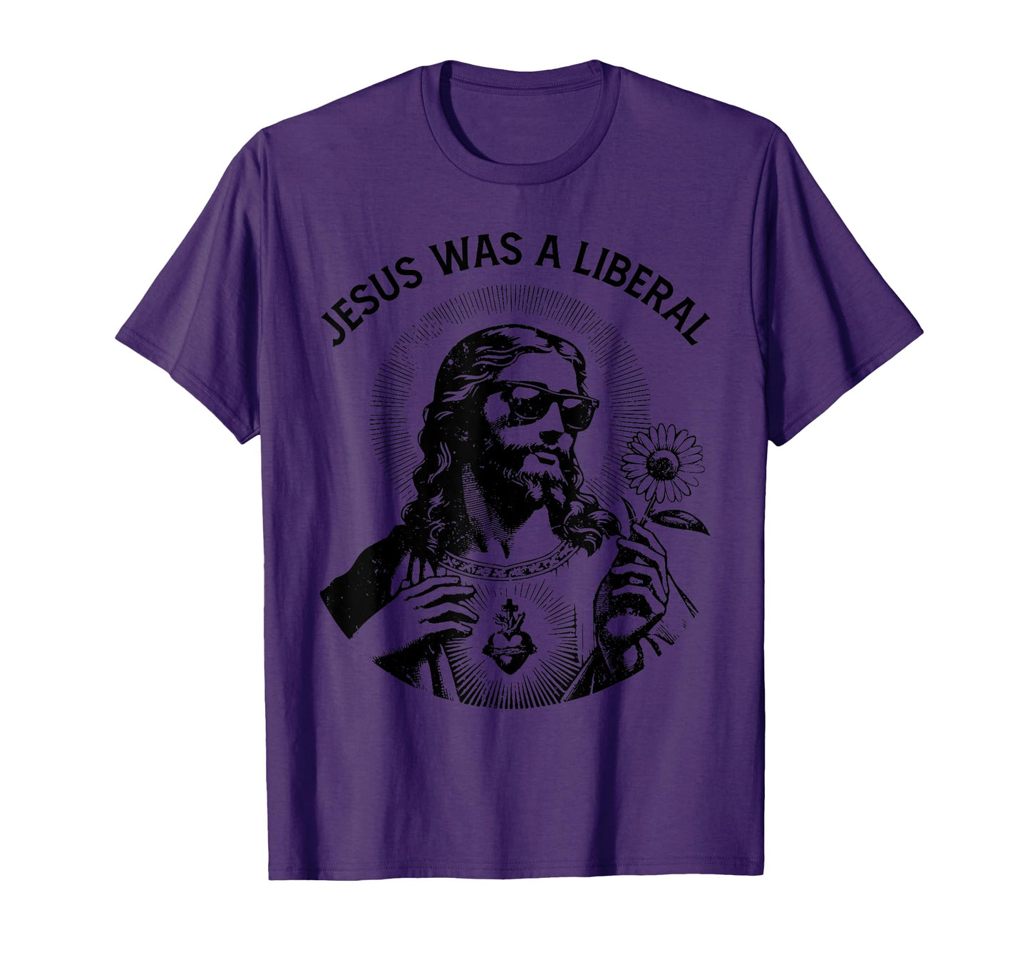 Funny Jesus Was A Liberal Jesus Holding Sunflower Christian T-Shirt