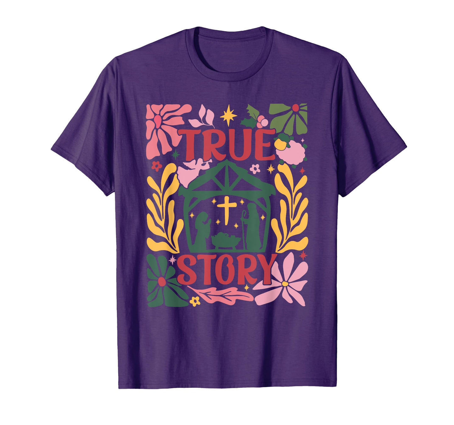 True Story Jesus Christmas Nativity Scene Boho Flower T-Shirt