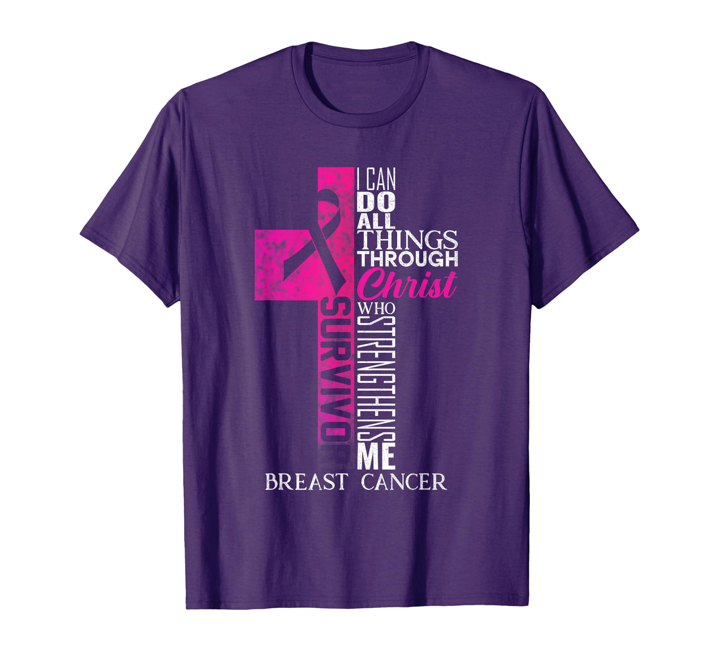 Pink Ribbon Breast Cancer Survivor Christian Cross T-Shirt