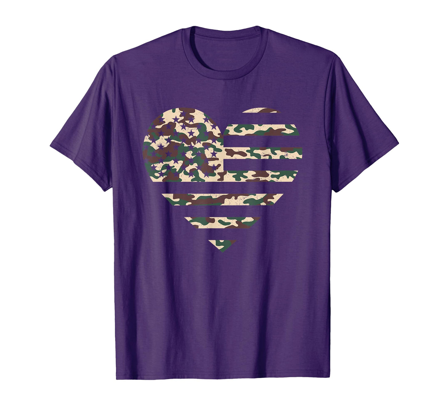 Camo American Flag Heart Camouflage Patriotic Veterans Day T-Shirt