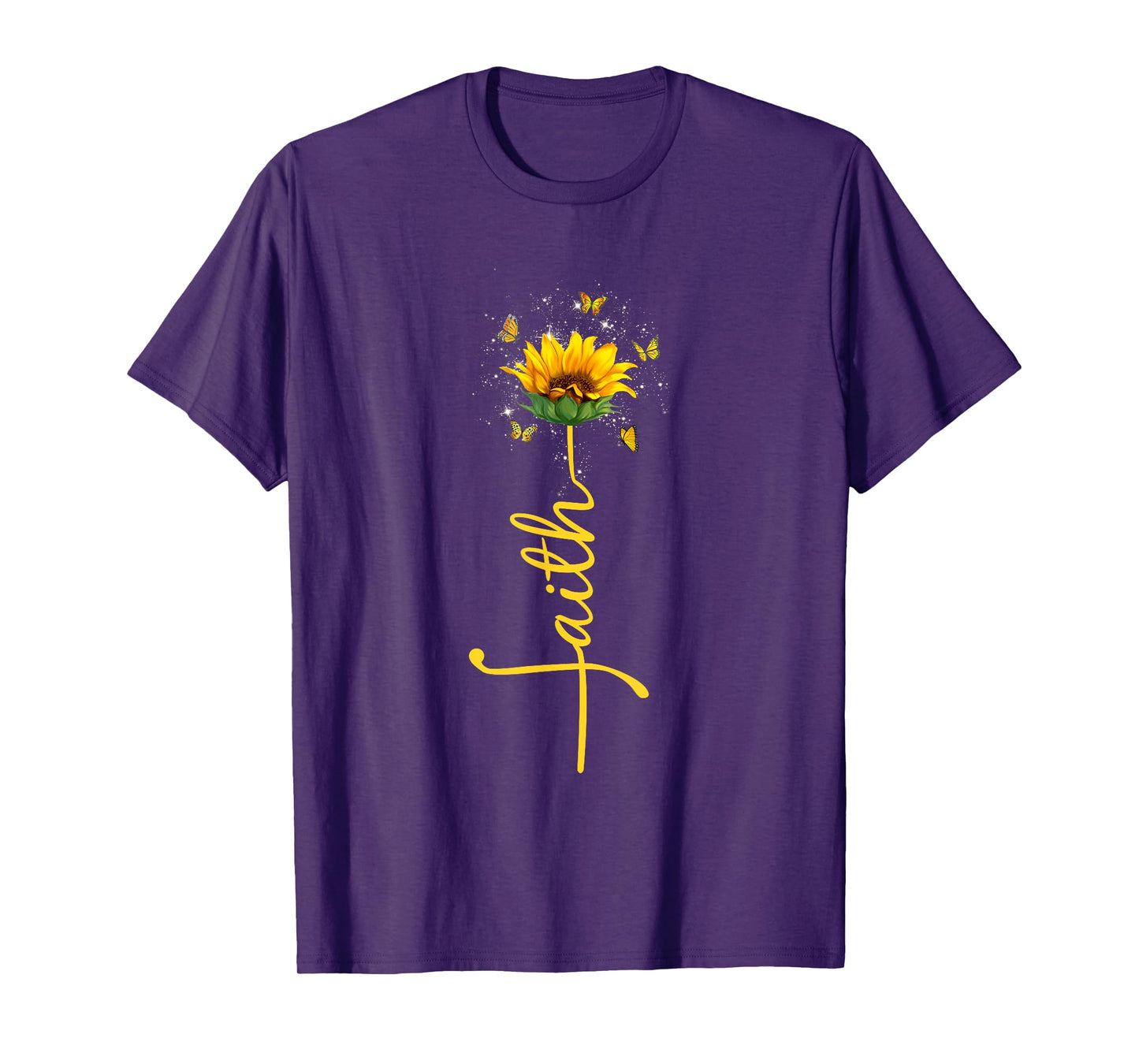 Vintage Faith Cross Sunflower Butterfly Flowers Christians T-Shirt