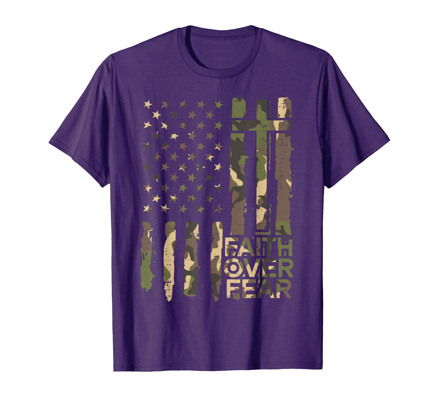 Christian Faith Over Fear Camo US Flag Patriot Men Women Kid T-Shirt