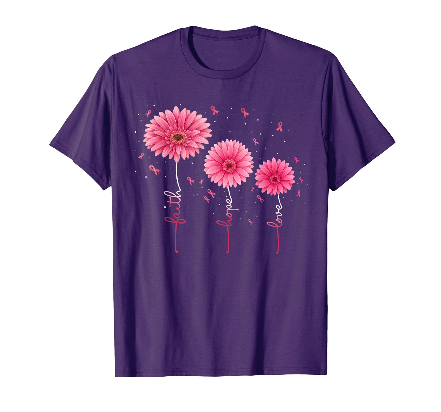 Faith Hope Love Ribbon Pink Flower Breast Cancer Awareness T-Shirt
