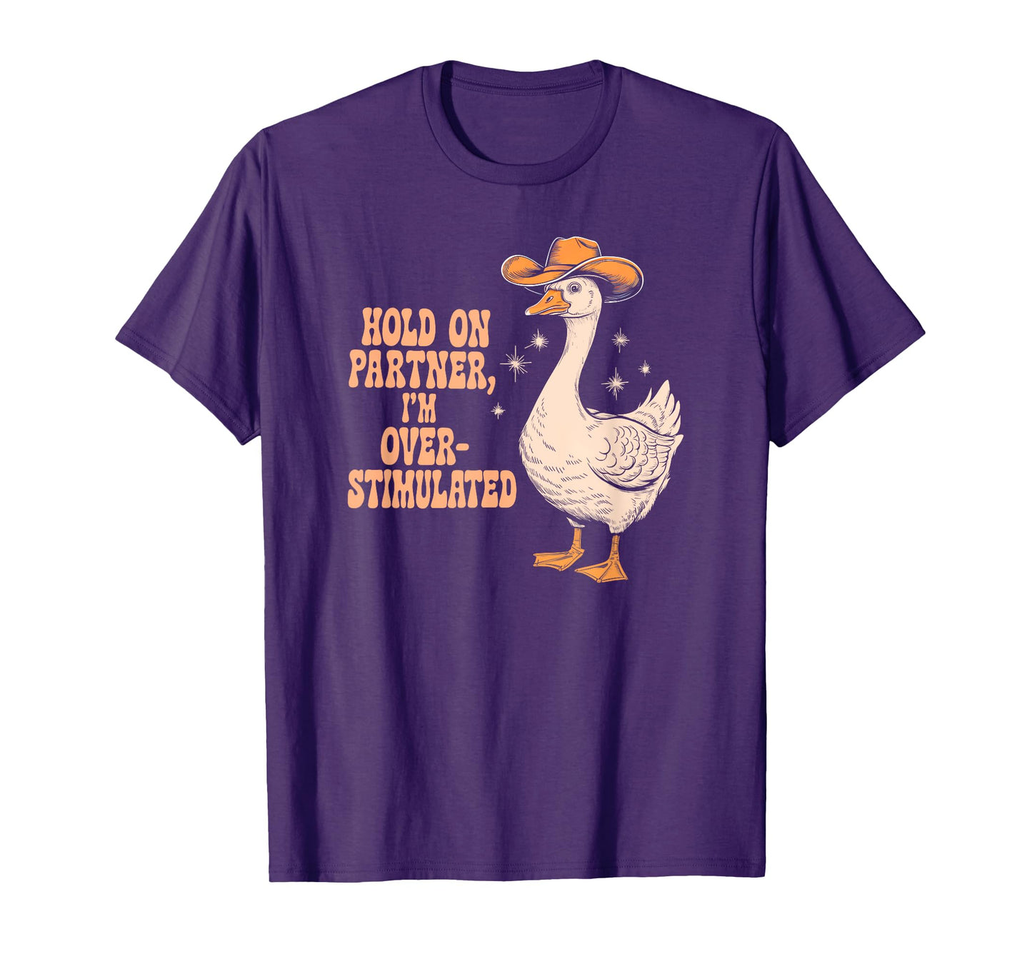HOLD ON PARTNER I'M OVER-STIMULATED funny design T-Shirt