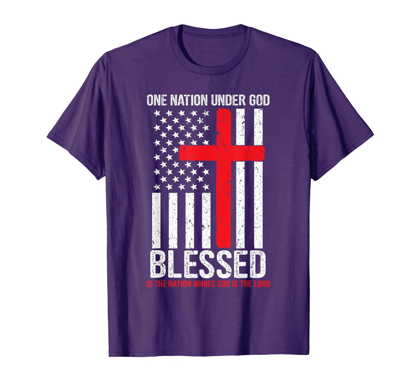 One Nation Under God Blessed American Flag Christian Cross T-Shirt