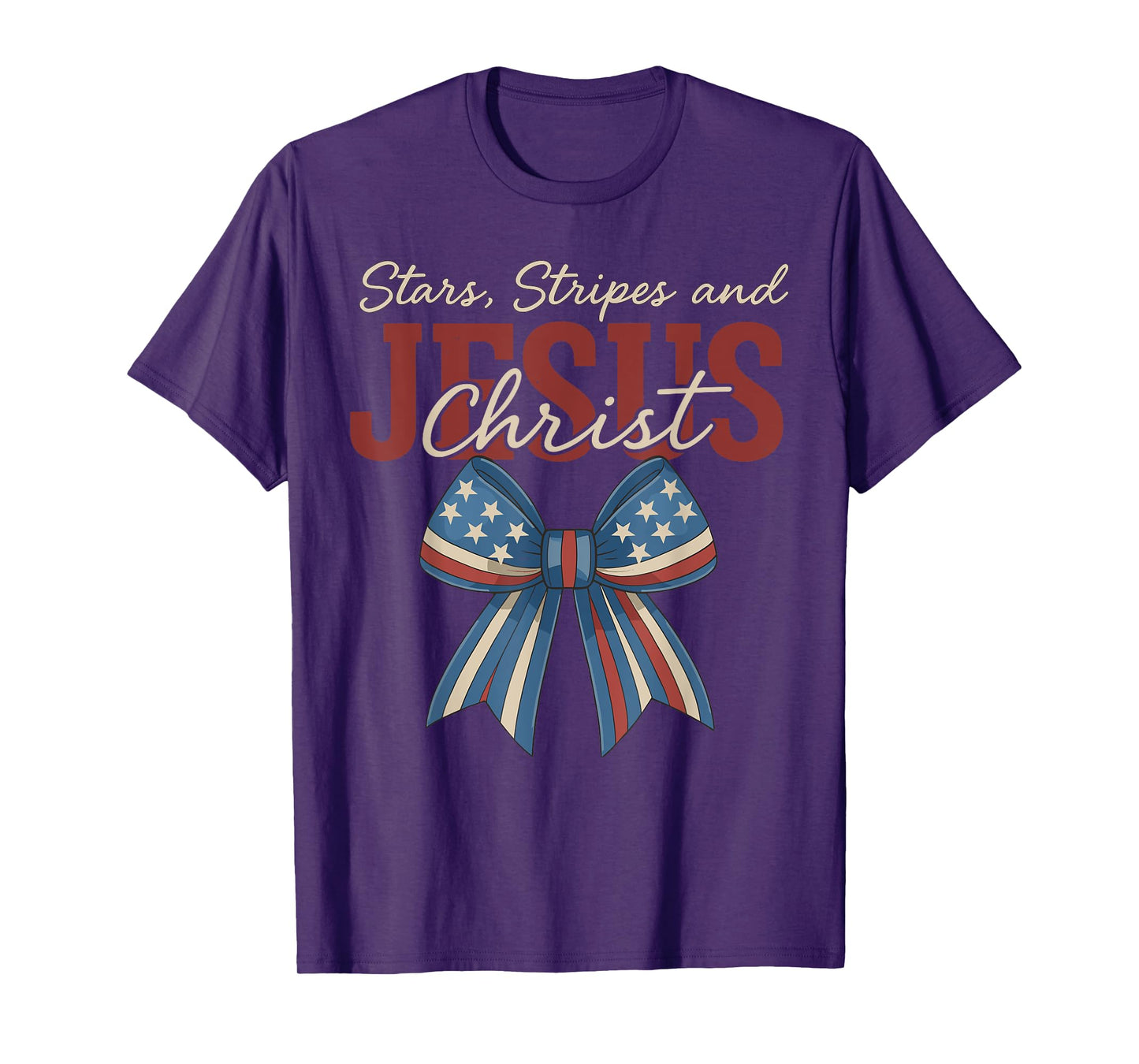 Coquette Bow Stars Stripes And Jesus Christ 4th Of July T-Shirt