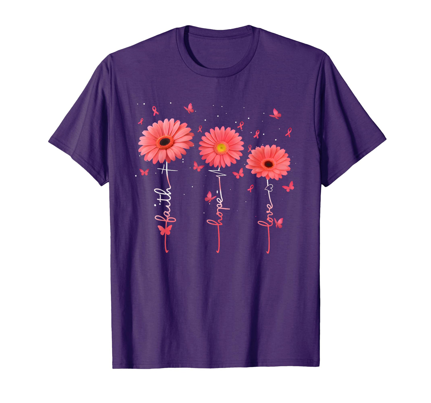 Faith Hope Love Flowers Breast Cancer Awareness Support T-Shirt