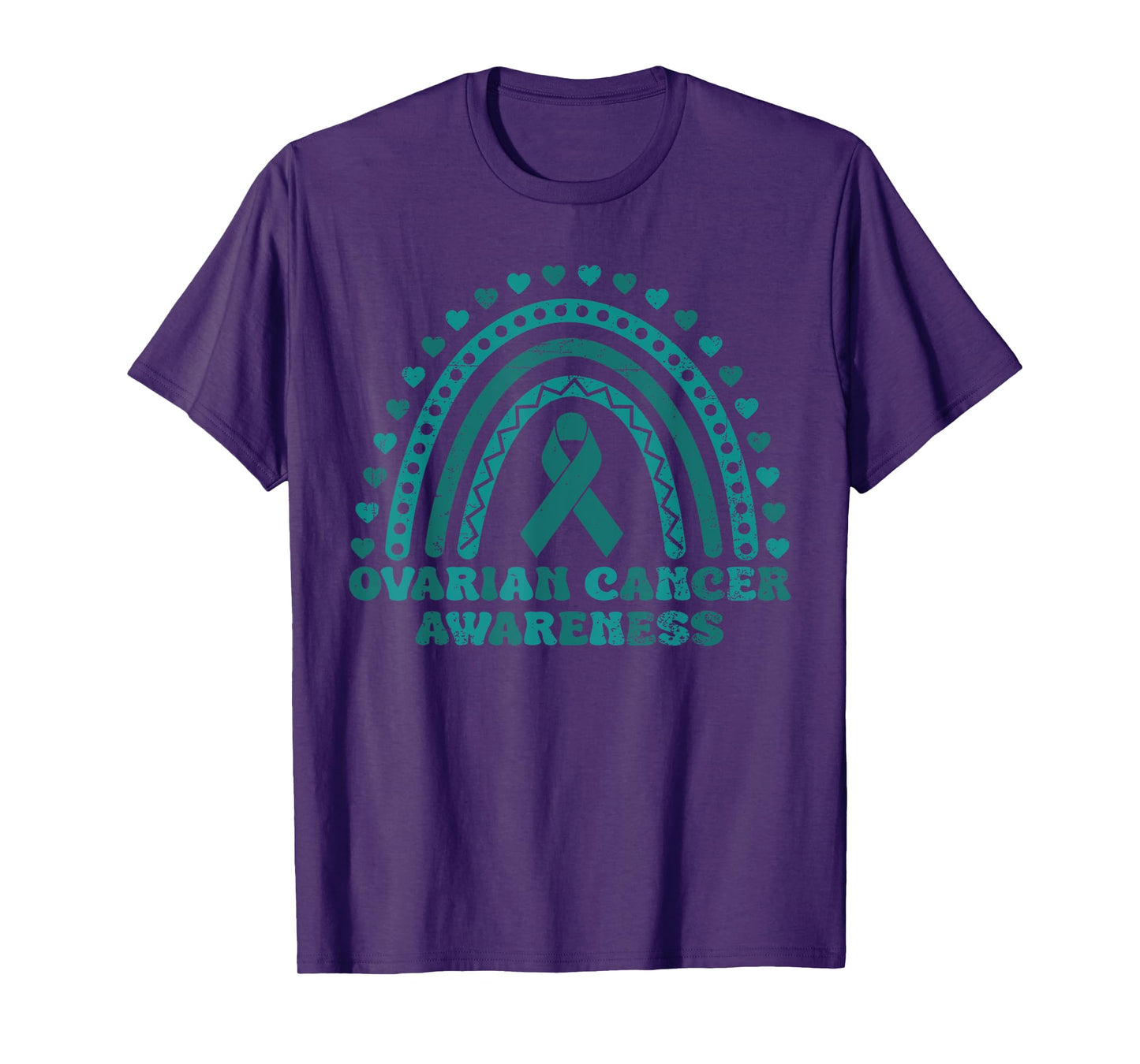 Teal Rainbow with Hope Teal Ribbon Ovarian Cancer Awareness T-Shirt
