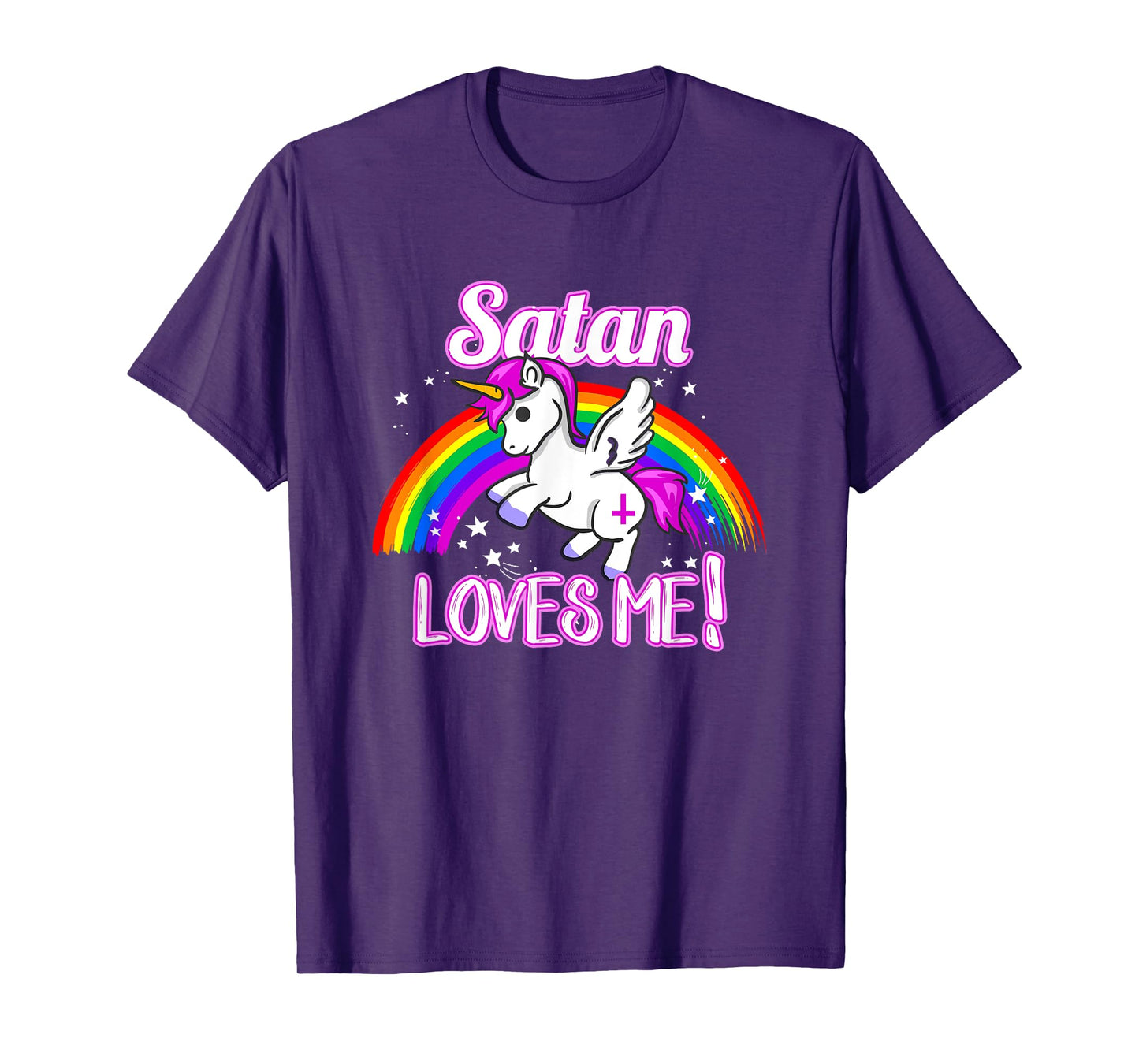 Satan Loves Me T-Shirt Unicorn Religion Non-Believer God T-Shirt