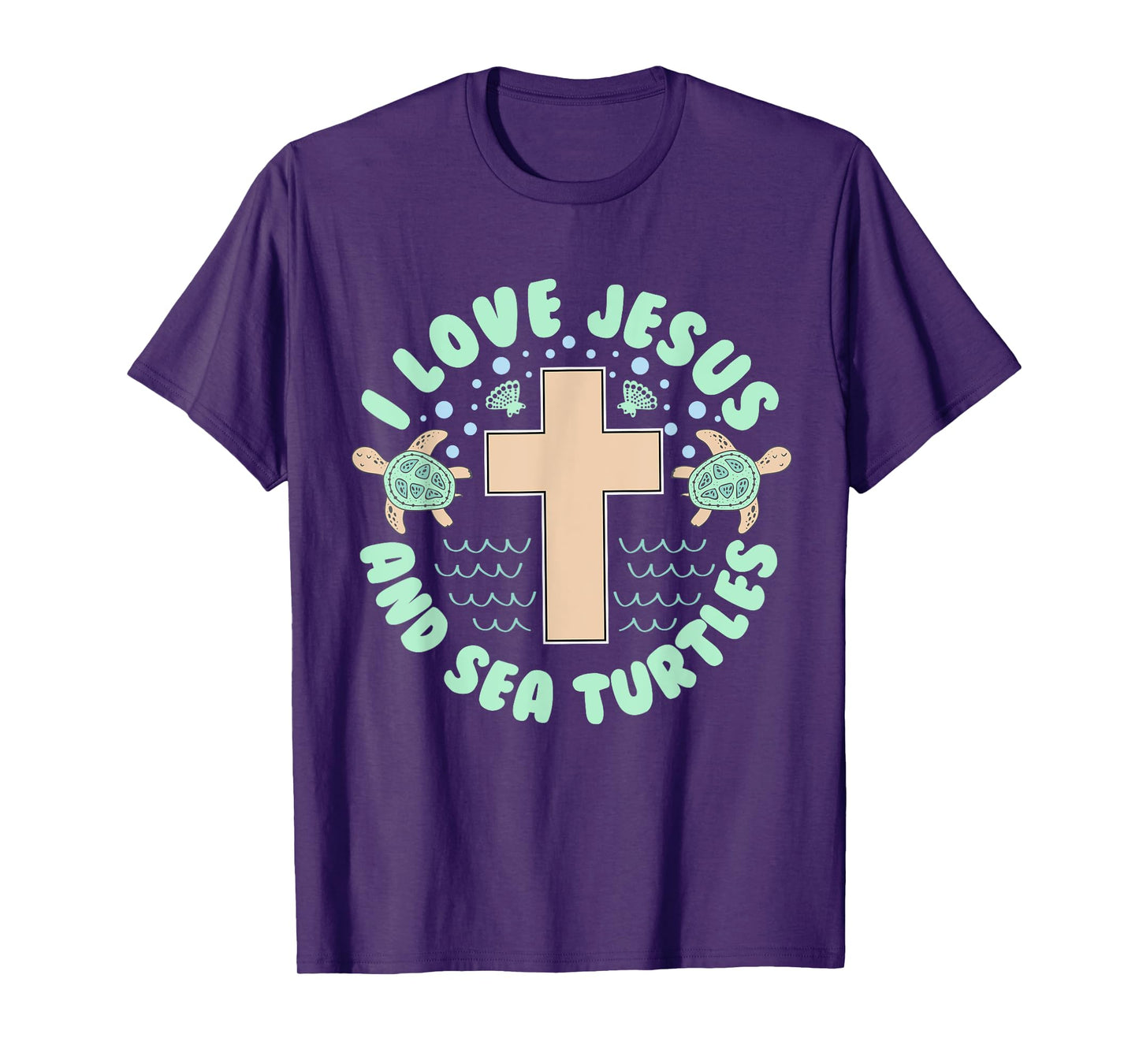 I Love Jesus & Sea Turtles Christian Faith Cross Beach Gift T-Shirt