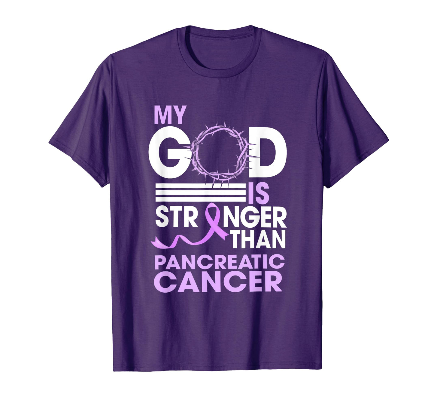 My God Is Stronger Than Pancreatic Cancer Awareness Ribbon T-Shirt