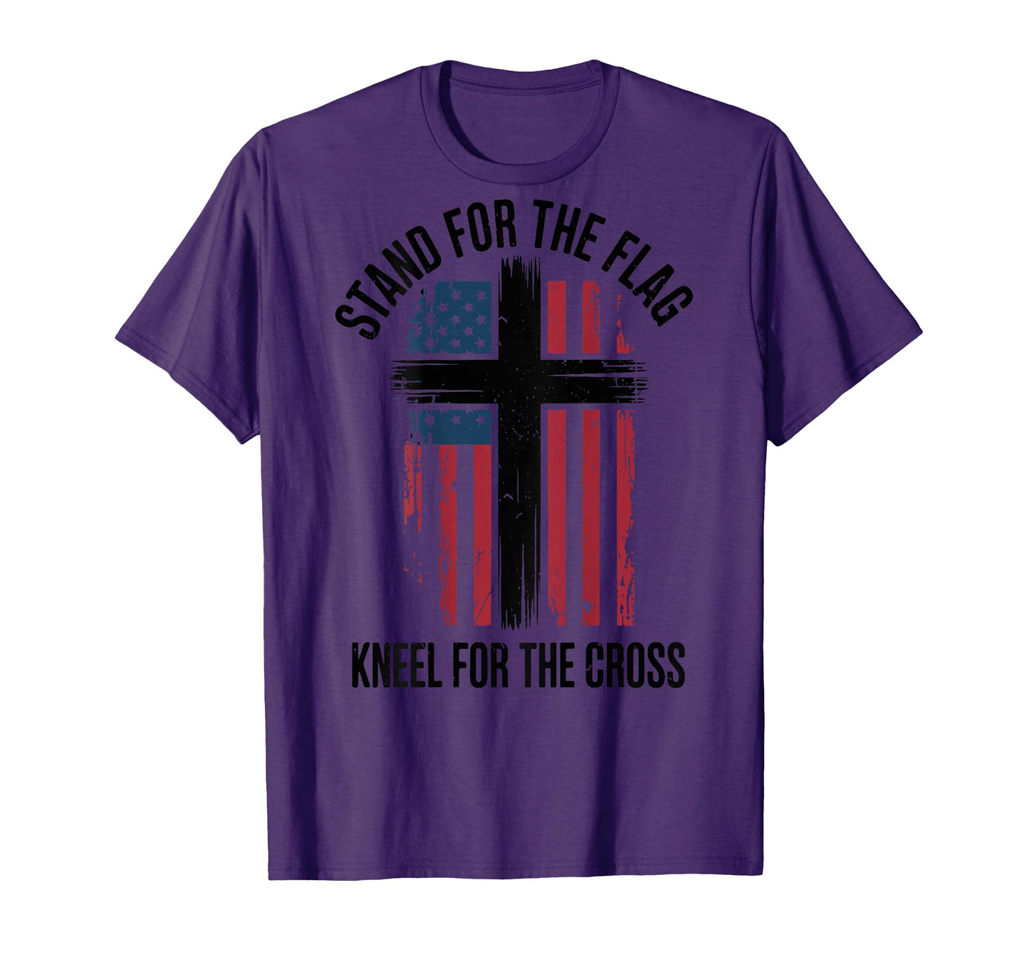 Men Stand for Flag Kneel The Cross Patriotic Christian Faith T-Shirt