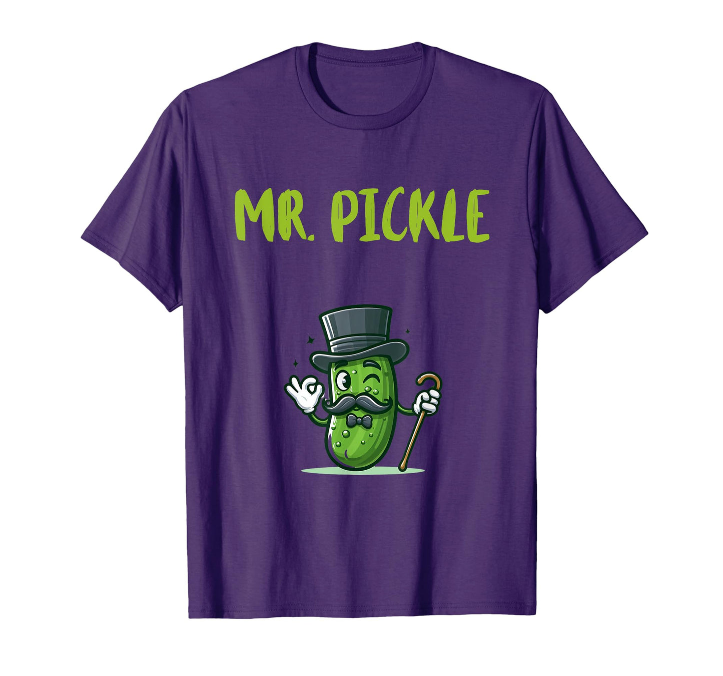 Foodie Design Mr. Pickle T-Shirt - Men's Unisex-Adults Black Small Classic Fit Short Sleeve Pickle-Themed T-Shirt