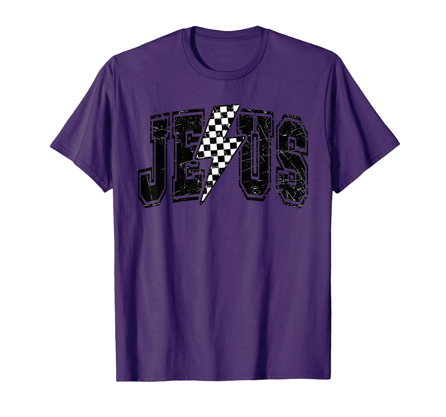 Funny Retro Groovy Checkered Jesus Lightning Bolt Apparel T-Shirt