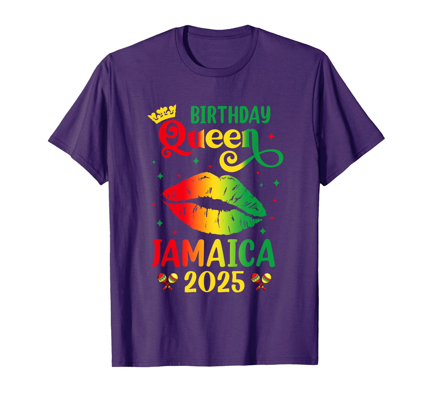 Birthday Queen Jamaica 2025 Girls Trip Party Jamaican Lips T-Shirt