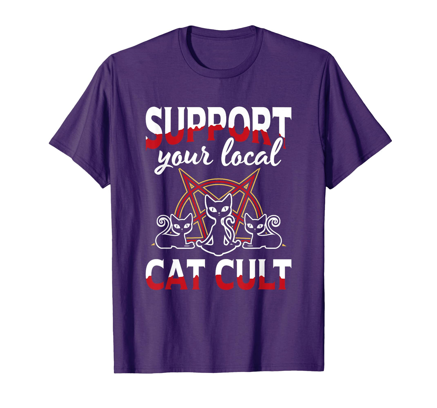 Support Your Local Cat Cult Gothic Baphomet Occult Demon Cat T-Shirt