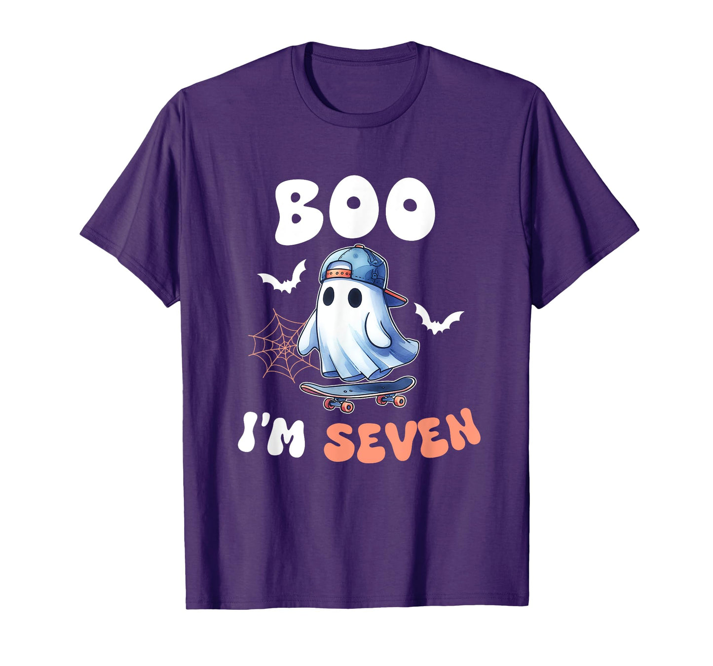 Boo I'm Seven Ghost Skateboard 7th Birthday Halloween Boys T-Shirt