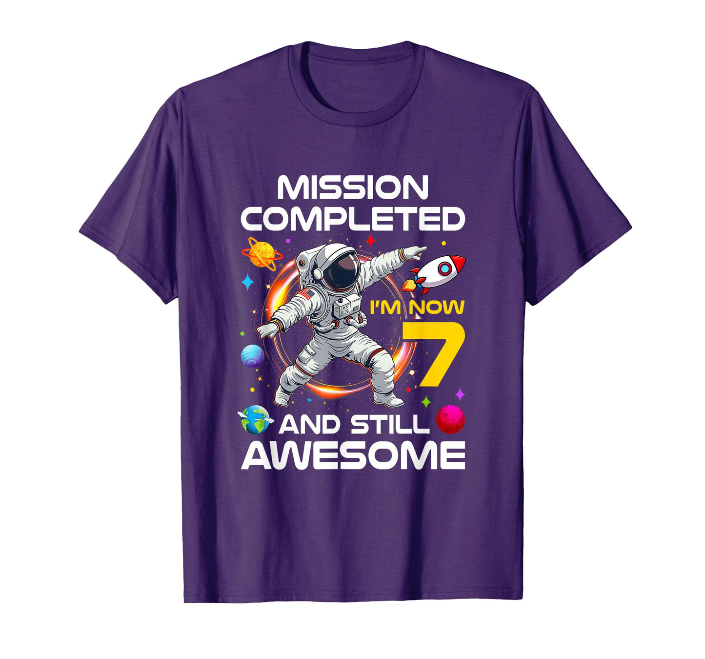7Th Birthday Astronaut 7 Years Old Outer Space Birthday T-Shirt
