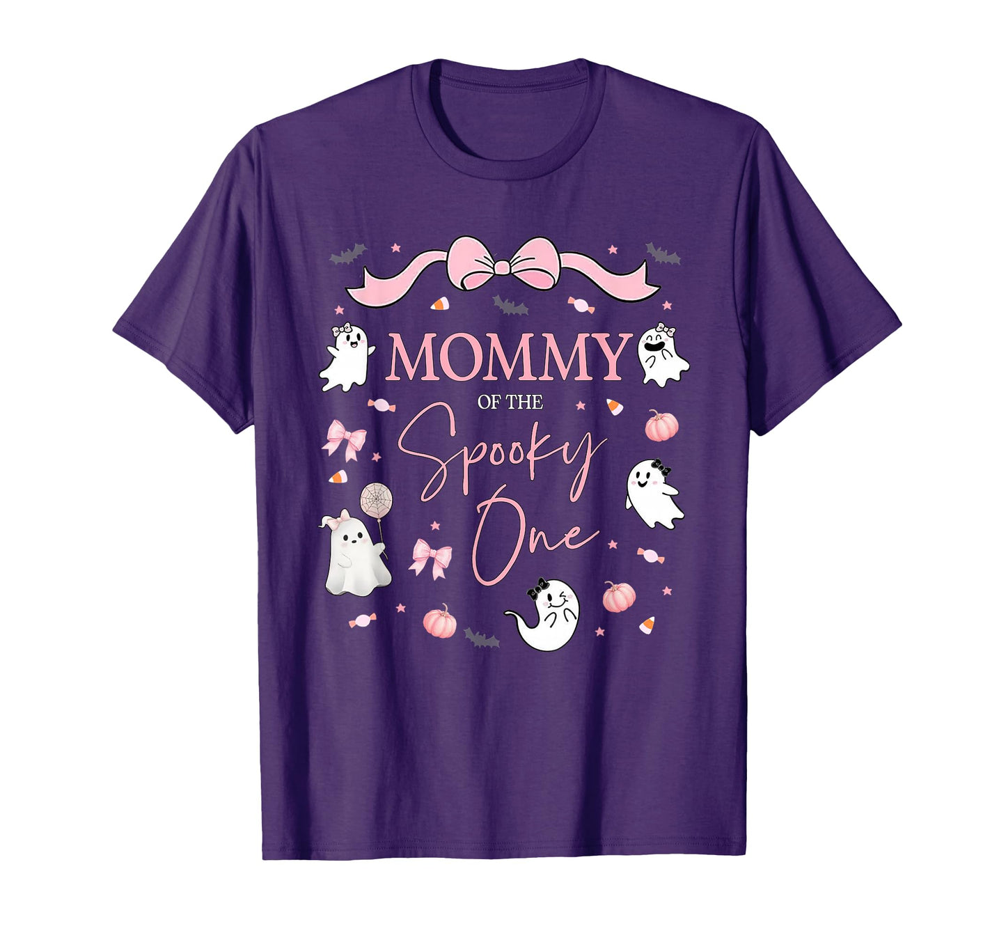 Mommy of The Spooky One Birthday Girl Pink Bow Halloween T-Shirt