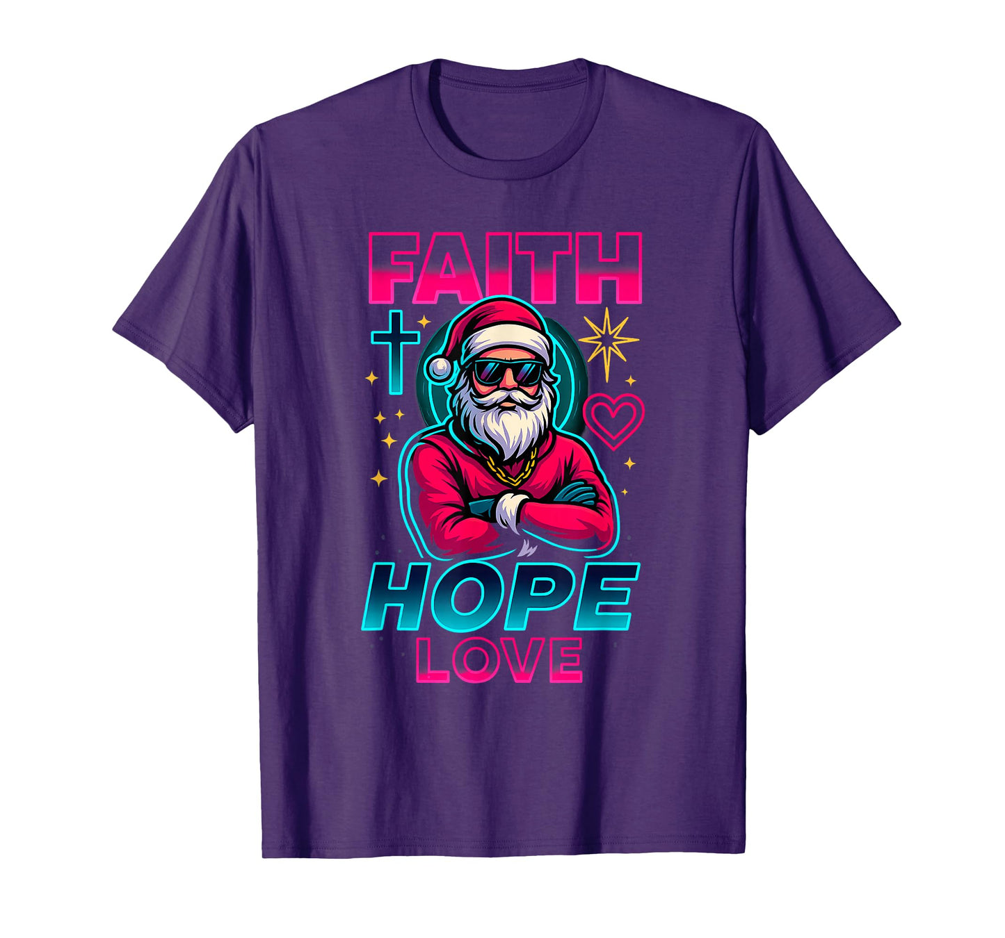 Retro Santa Faith Hope Love Christmas Design T-Shirt