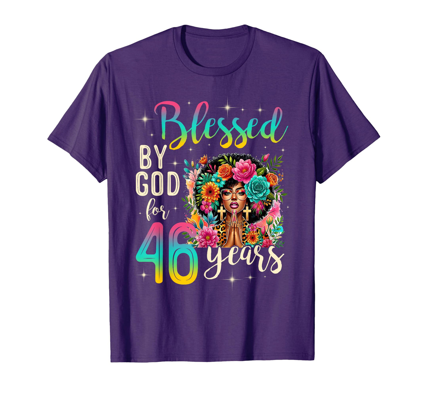 Black Girl Blessed by God for 46 Years Christian Birthday T-Shirt