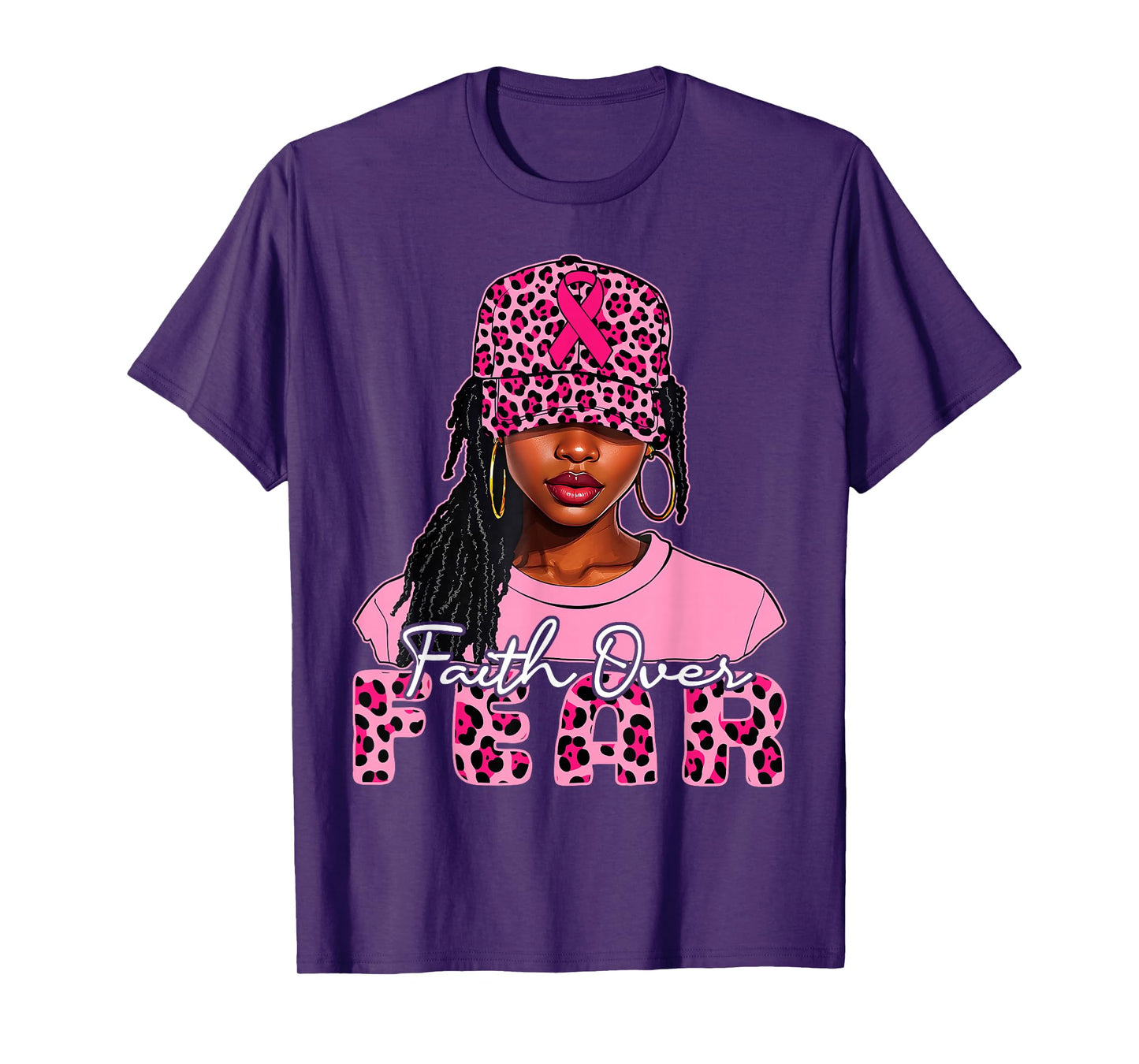 Faith Over Fear Christian Black Women Afro Breast Cancer T-Shirt