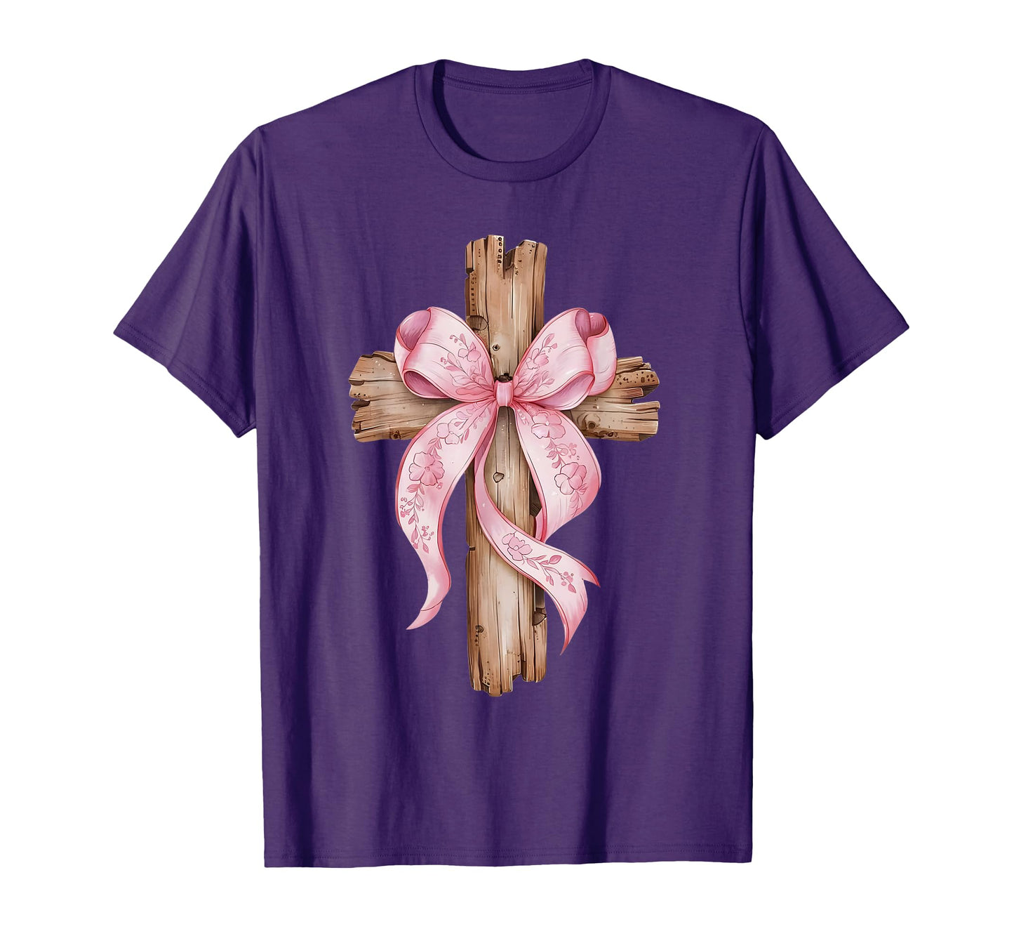 Christian Rustic Cross with Pink Bow Faithful Beauty T-Shirt
