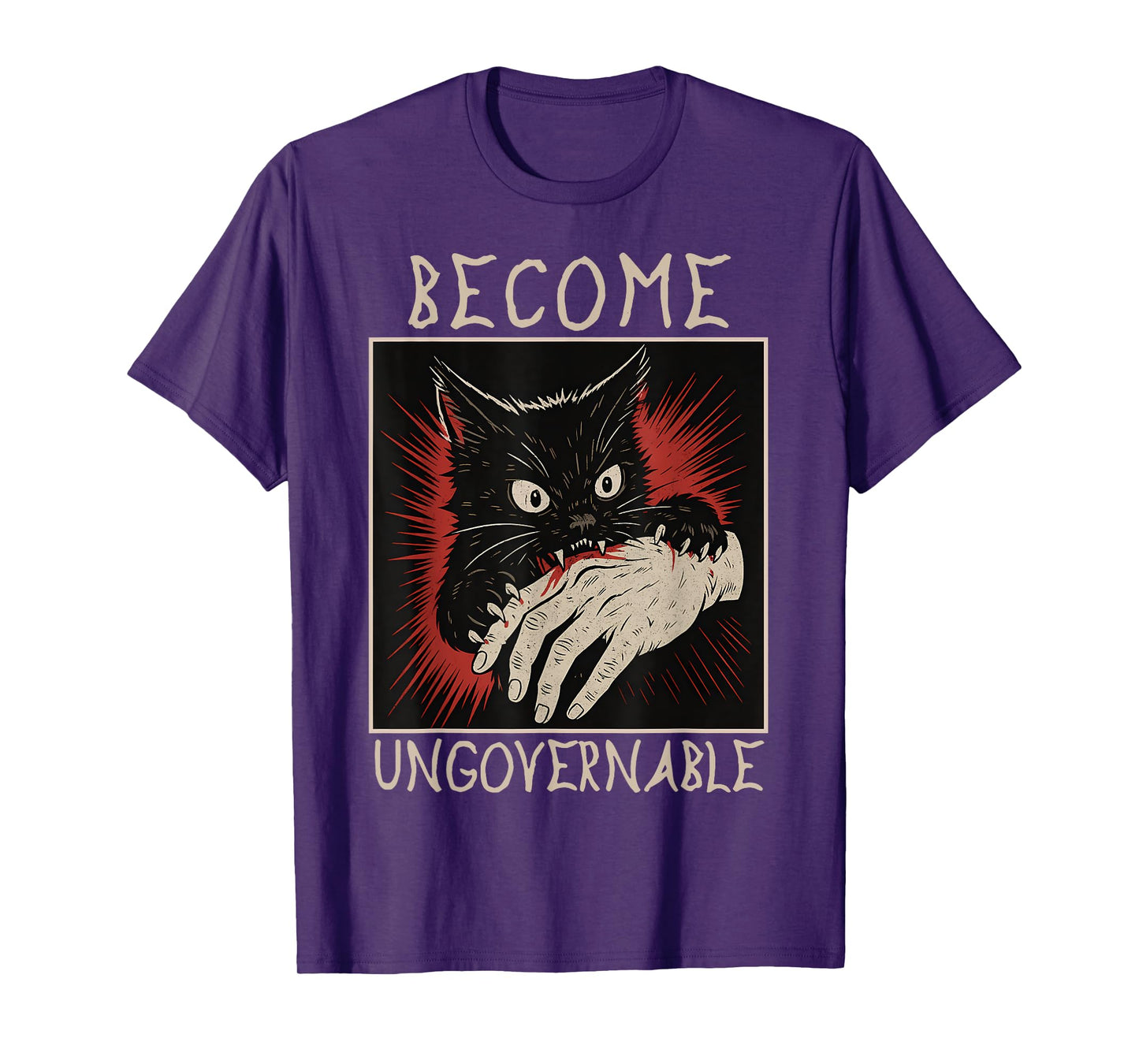 Become Ungovernable - Black Cat Biting Hand Funny Meme T-Shirt