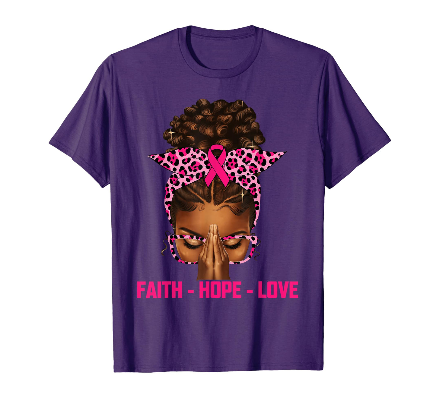 Faith Hope Love Black Women Afro Christian Breast Cancer T-Shirt