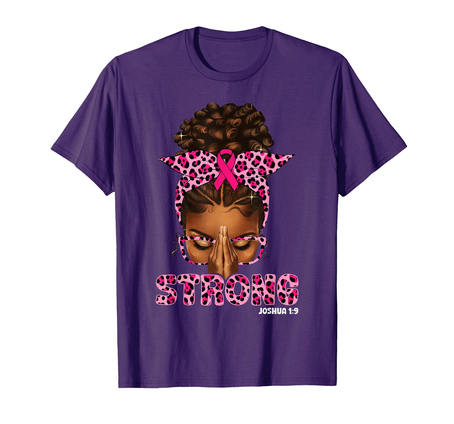 Strong Black Woman Pray Afro African Christian Breast Cancer T-Shirt