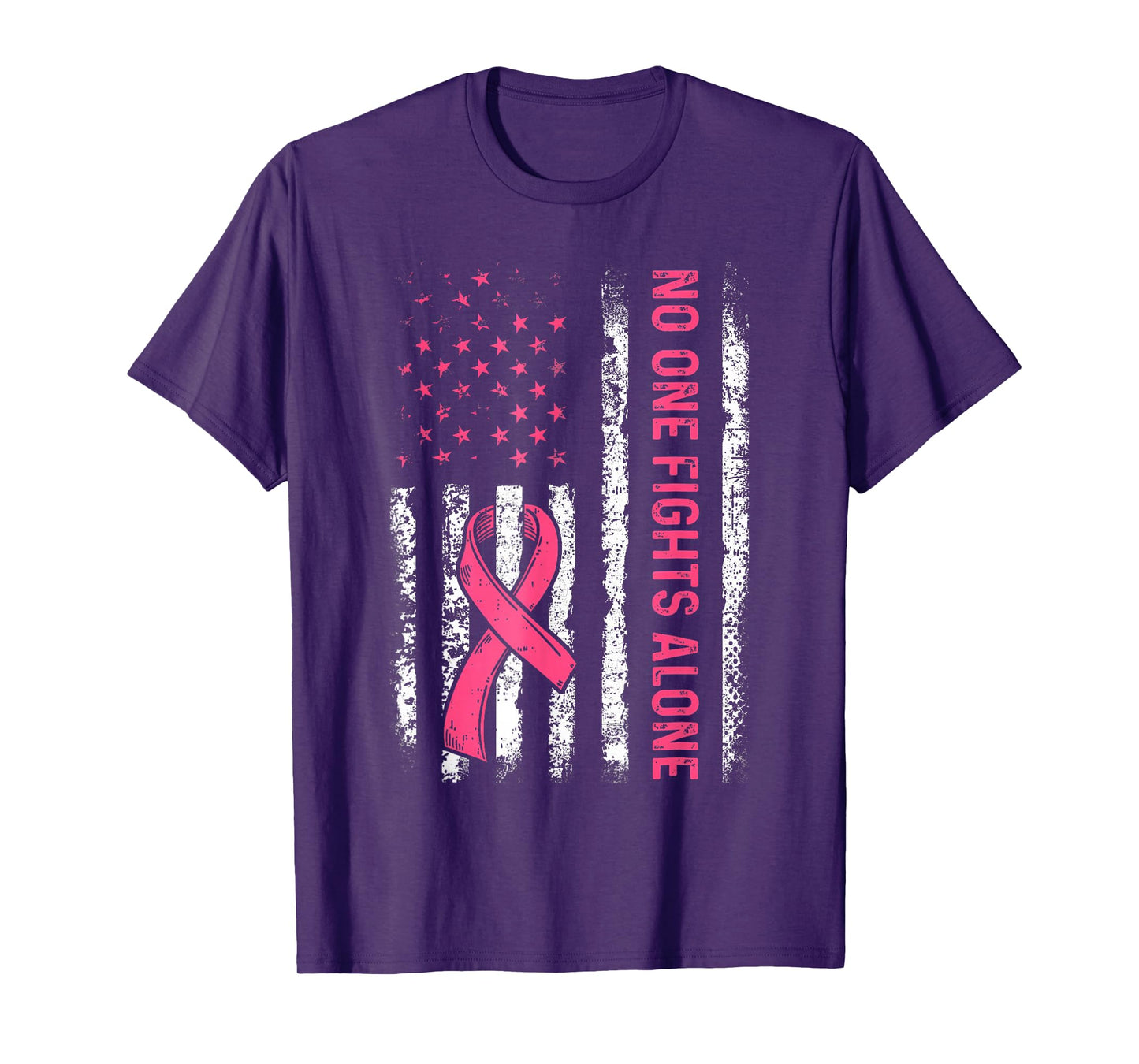 No One Fights Breast Cancer Alone American Flag Pink Ribbon T-Shirt