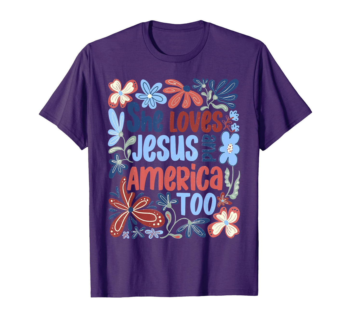 She Loves Jesus And America Too Boho 4th of July Christian T-Shirt